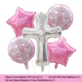 Roze en zilveren doopballonenset met kruis en sterren voor Mi Bautizo feestje - Kruis Roze Ster