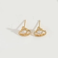 Gold crown heart earrings with sparkling crystals and cross pendant on white background - Crown Heart Style