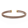 Brown mesh cable braided elastic open bracelet with gold finish end caps - Bronze Gold