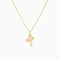 Detail of gold Saturn planet necklace with pink crystal and small star pendant charms - Single Piece / 18K Gold Plated / Pink Planet
