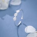 Minimalist S925 sterling silver triple flower open ring in polished silver finish - Adjustable Open / Silver