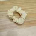 Creamy yellow scrunchie made of textured crepe fabric for sweet hair styling - Small / Yellow