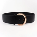 Chic black wide PU leather belt with a stylish gold C-shaped metal buckle for women - Black PU Gold Buckle / 100cm