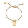 Pulsera ajustable de cadena de caja dorada con colgante rectangular de unicornio y trébol - Dorado (KB150884-Z)