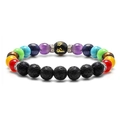 Braided chakra bead bracelet with volcanic lava stone and colorful tiger eye gems - Chakra Lava Stone