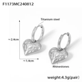 Silver hammered heart earrings in titanium steel with rhinestones and size guide - Silver Earrings
