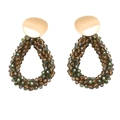 Bohemian druppelvormige oorbellen met gouden knopjes en bruine kristallen kralen - Champagne Groen