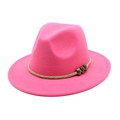 Macro detail of hot pink wool fedora hat with woven rope and vintage gold beads decoration - Rose Red