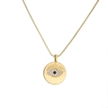 Collana con pendente occhio del diavolo placcato oro e zirconi su sfondo bianco - Occhio Lucido in Pietra Nera / Oro