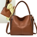 Brown lychee pattern handbag with adjustable strap and side zipper pockets - Side Zipper Stitching Style / Brown