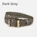 Handwoven dark grey belt for women featuring a vintage bronze buckle and textured leather braids - Dark Gray