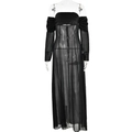 Sexy zwarte mesh maxi-jurk met blote schouders en geplooide lange mouwen - S / Zwart