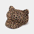 Stylish leopard print newsboy cap with cat ears and retro animal pattern design - Adjustable / Leopard Pattern Khaki