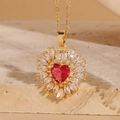 Elegant 14K gold plated necklace featuring a red heart zircon with sunburst pattern - Red Corundum (XL2258)