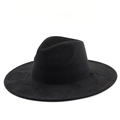 Detailed top view of a classic black wide brim suede fedora hat with a flat brim design - M (56-58cm) / Suede Heart Black