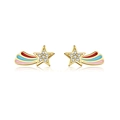 Golden S925 silver star hoop earring with colorful enamel and sparkling white zircon - Shooting Star