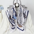 Nautical blue pattern silk scarf on white shirt background, elegant size M accessory - White Sailboat