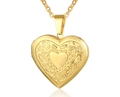 Golden heart locket necklace with floral engraving and O-chain for women - PN-1192G (Openable/Center Heart Relief)