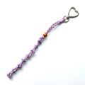 Detail of lavender woven mesh bag pendant with wood bead and heart-shaped silver metal clip - Purple Woven Lipstick Mesh Bag