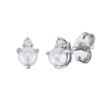 Elegant S925 silver stud earrings featuring round white pearls and sparkling cubic zirconia - Silver Pearl With Tiny Zircon