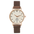 Rose gold watch with beige dial, brown Milanese magnetic strap and small seconds dial - Coffee
