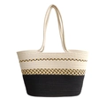 Color-block woven cotton rope tote bag with beige, black and geometric patterns - Large / Yellow Floral Patchwork