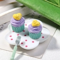 Miniature resin cupcake accessory set with purple cream and yellow heart for DIY crafts - 1.5x1.5cm / Blue Base with Heart