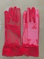 Guantes rojos de encaje para niña con lunares, lazo y ribete de encaje con volantes - Rojo