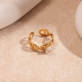 Detail of gold-plated pig nose anchor chain ring featuring an oval cubic zirconia stone - Gold Oval Narrow