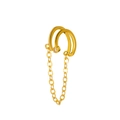 Χρυσό σκουλαρίκι ear cuff διπλό με ζιργκόν και λεπτή κρεμαστή αλυσίδα σε λευκό φόντο - Χρυσό
