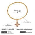 Collana a croce in acciaio inossidabile dorato con pietre viola e perla su fondo bianco - Collana a Croce in Acciaio Inossidabile con Zircone Viola (JDN0111005-PE)