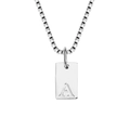 Silver rectangle pendant necklace with engraved letter A on a stainless steel box chain - Letter A / Silver