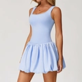 Light blue sleeveless athletic tennis dress with a flared bubble skirt for women - S / Sky Blue