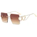 Frameless square sunglasses with brown gradient lenses and gold heart-shaped temples - C4-Double Tea Gradient