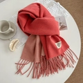 Two-tone reversible scarf in red and light pink with fringe and woven label detail - 200cm / Carmine