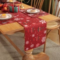 Modern red Christmas table runner and placemat with white snowflakes and festive ornaments - Red Base Christmas Ball / 30*140cm