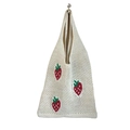 Borsa tote in maglia color crema con motivi a fragola rossi e finitura all'uncinetto - Beige
