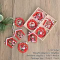 12-pack wooden Christmas ornaments set with painted Santa and reindeer designs - Style A