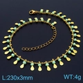 Golden fish tail anklet with turquoise beads and water drop charms, 230mm length - Mint Green Beads Waterdrop Style (KJ3547-Z)