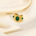 Macro detail of French vintage gold open ring with three green stones on satin - Green Gemstone Style (YYR023115-G)