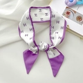 Elegant purple silk twilly scarf with H-pattern design for hair and handbag decoration - H Purple