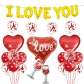 Kit palloncini I LOVE YOU con cuori rossi e bicchiere di vino in alluminio dorato - Set Calice da Vino LOVE per San Valentino