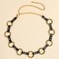 Moderna cintura in pelle nera e catena dorata con anelli goffrati per abiti eleganti - 783 Stile Fibbia a Catena / Oro