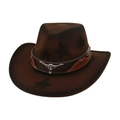Retro dark brown western cowboy hat with a silver bull head metal buckle and star patterns - One Size (M Peach Star) / Coffee (Bull Head Buckle)