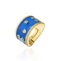 Anillo abierto dorado con esmalte azul y pavé de circonitas en forma de estrella - Abierto Ajustable / Azul