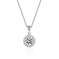 Elegante collana halo in argento S925 con pendente diamante rotondo taglio brillante - Argento 925 / Collana a catena veneziana