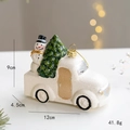 Sparkly white vintage truck Christmas ornament with snowman and green tree, 12cm size - Pickup Truck