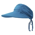 Dark blue open top sun visor hat in cooling fabric with chic pleated texture and back tie - One Size / Teal