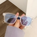 Retro square sunglasses with transparent frame and light blue lenses, model Z3351 - Transparent Blue