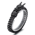 Pulsera de hombre con cabeza de dragón de acero inoxidable y cadena trenzada negra mate - 22cm / Negro